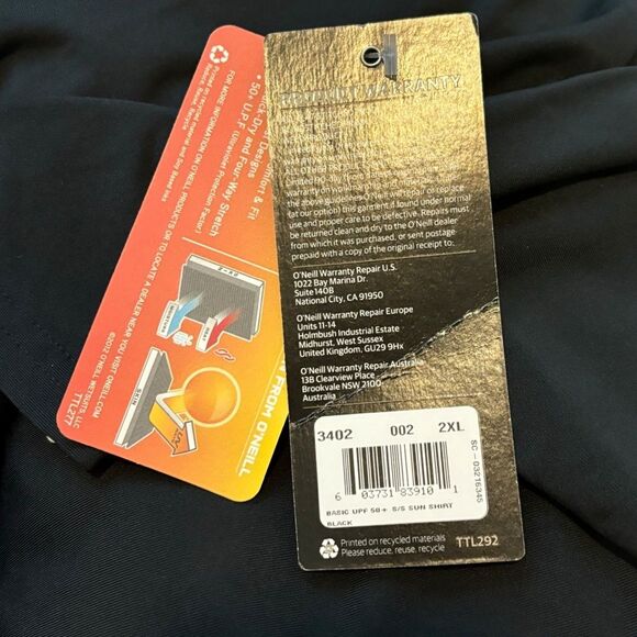 O’Neill Black UPF 50+ Short Sleeve Rash Guard Surf Shirt | XXL | NEW - Picture 8 of 13